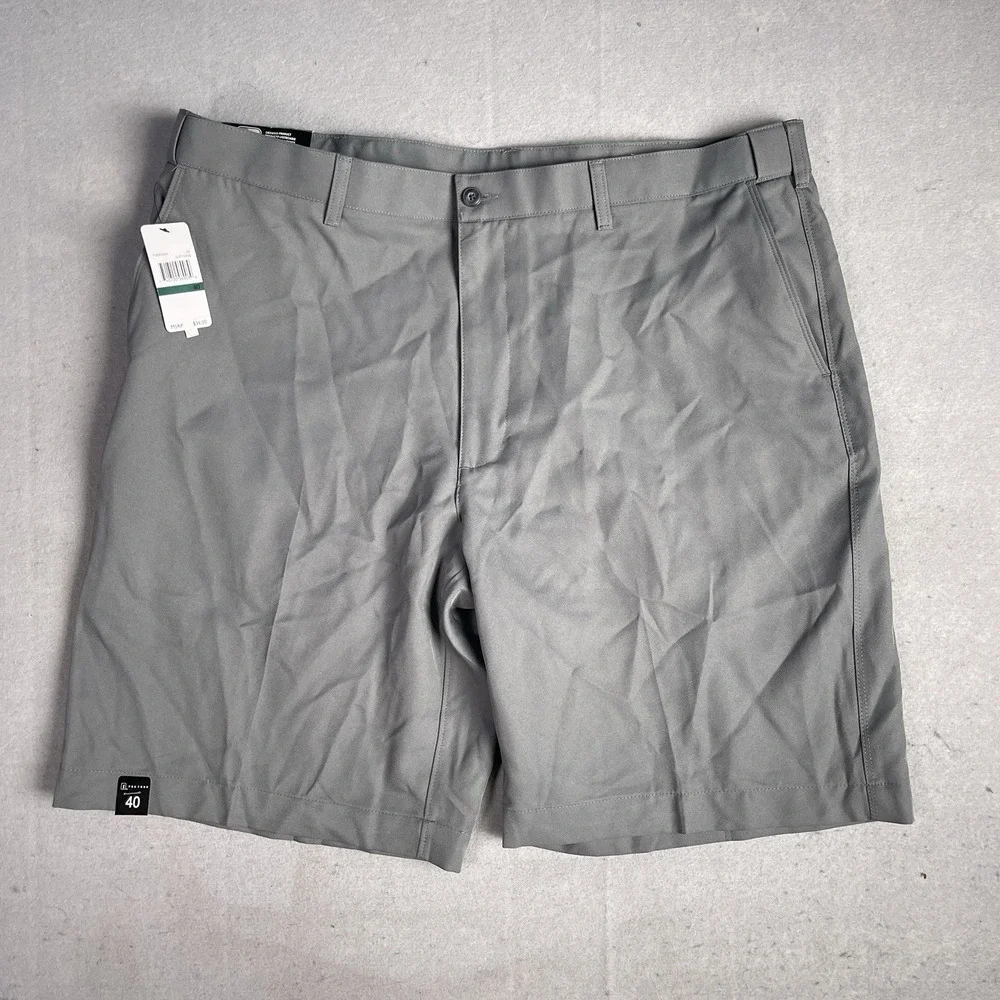 New PGA Tour Golf Chino Shorts Stretch Gray Expendable Waist Men 40W‎ Flat Front